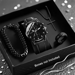 4-Piece Men’s Trendy Watch & Jewelry Set