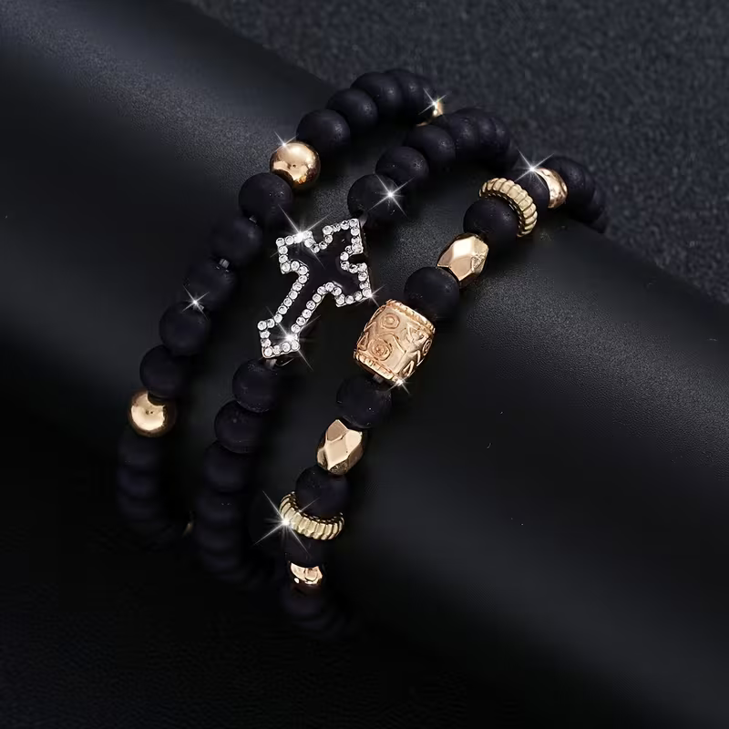 3-Piece Minimalist Rhinestone Beaded Bracelet Set