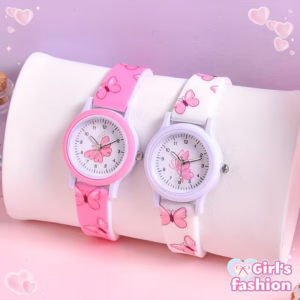 2-Piece Butterfly Silicone Strap Girls’ Watch Set